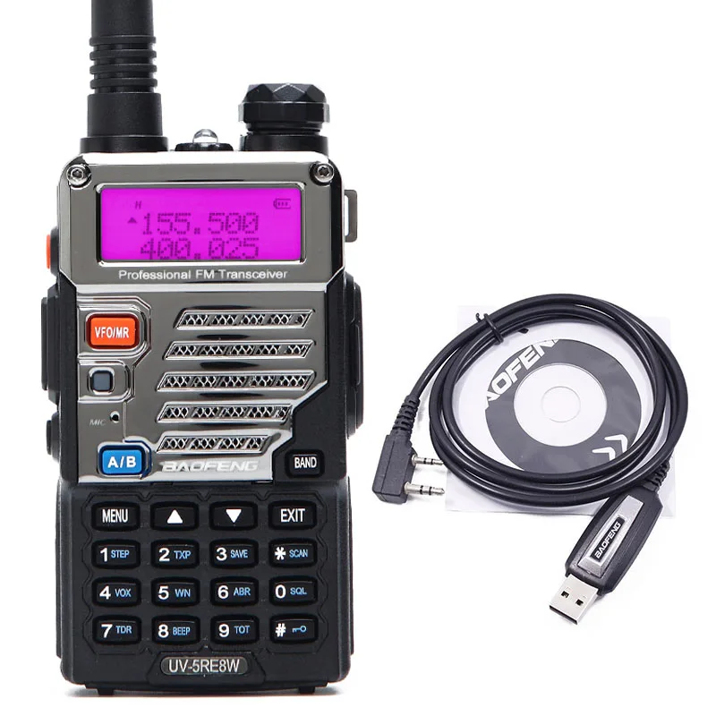 BaoFeng UV-5RE 8 Вт портативная рация 10 км Двухдиапазонная UV5R двухстороннее радио VOX фонарик ручной дальний Портативный радиоприемник для охоты - Цвет: add a cable