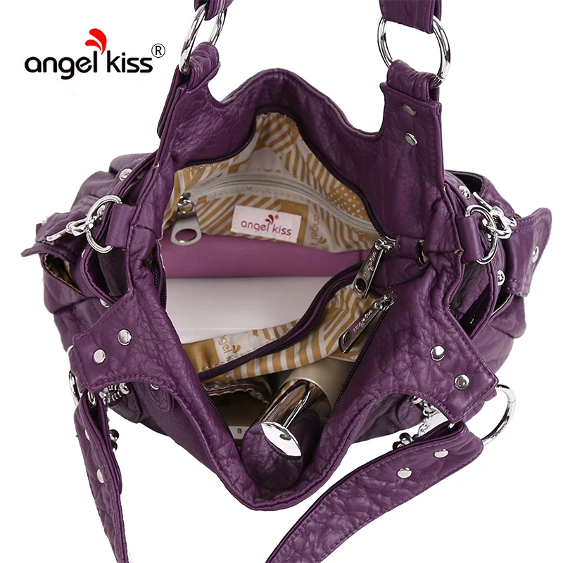 Angelkiss бренд Для женщин сумки на плечо Hobos Сумки для Для женщин PU промывают Сумки высокое качество Курьерские сумки