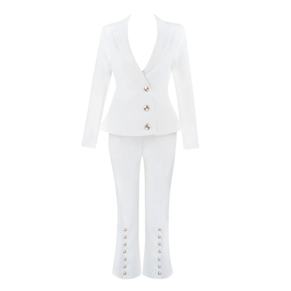 Новые зимние женские комплекты белая куртка с длинными рукавами и штаны 2 шт Набор Ночной выход знаменитостей вечерние женские комплекты