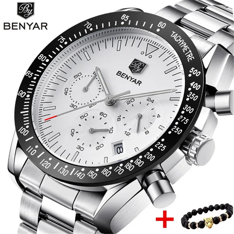 

BENYAR New Casual Fashion Chronograph Stainless Steel Watches Men high Quality business Quartz Male Wristwatch Relogio Masculino