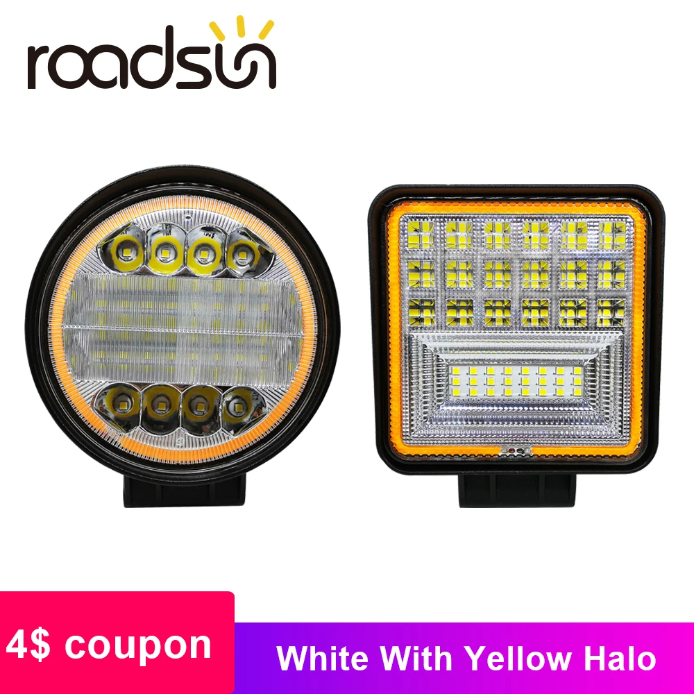 roadsun 48W 72W LED Bar White Light with Yellow Halo Led Work Lights for Tractors Off