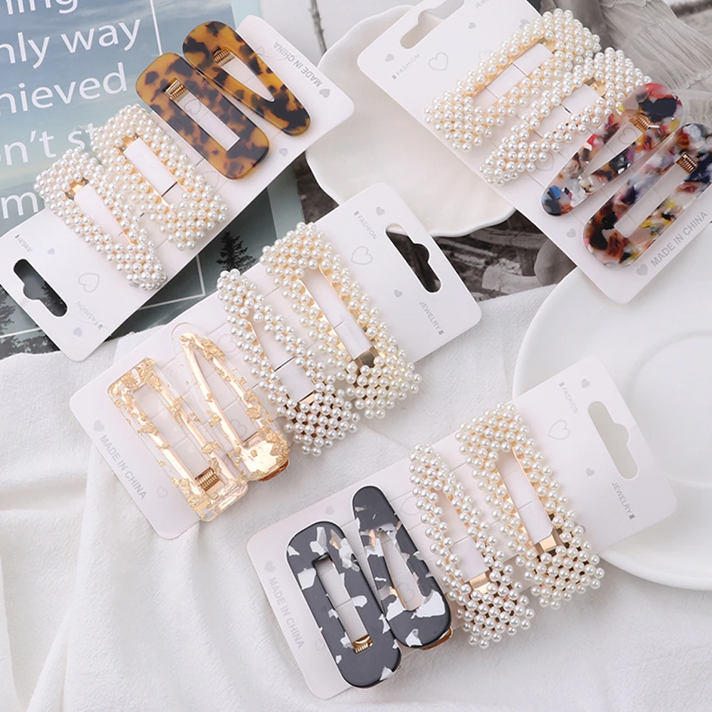 

4PCS/Set Pearl Hair Clips Acrylic Hairgrip Women Summer Hairpins BB Clip Barrettes Headwear Fashion Hair accessories