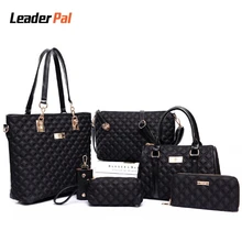 6 Unids/set Señoras de La Manera Bolsos de Mano Para Mujer Bolsos de Cuero de Lujo de Diseño de Tela Escocesa de Las Mujeres Bolsos Del Mensajero Del Bolso Conjunto de Embrague Monederos