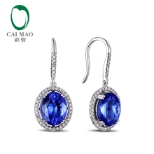 CaiMao 14KT/585 Белое золото 4,89 ct натуральный IF Синий танзанит AAA 0,48 ct полный разрез Алмазный обручение Серьги с драгоценными камнями