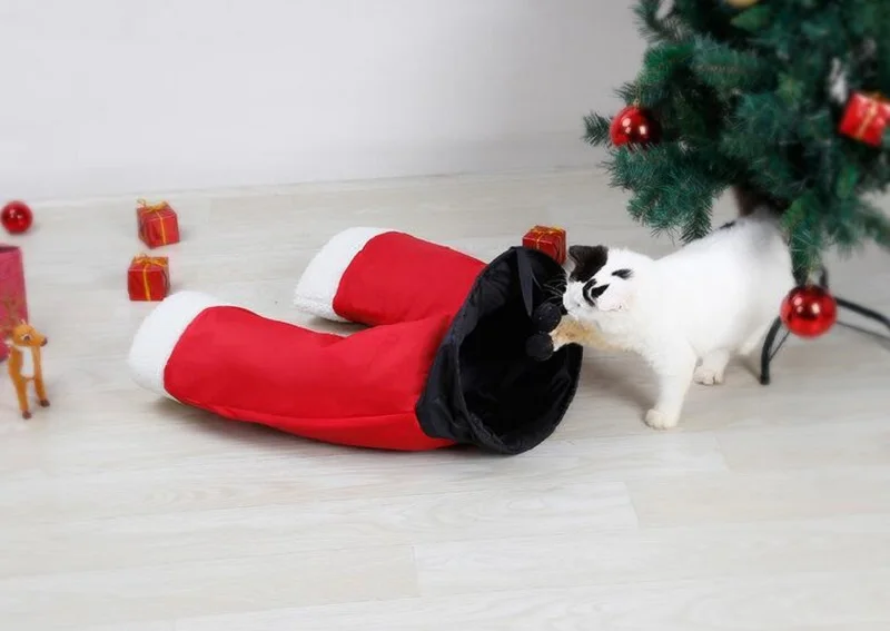 2 отверстия уникальные забавные рождественские брюки дизайн с шариками складной кролик котенок Кот играть туннельные игрушки для кошек туннель для кошек Игрушка