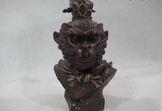 

Collectible bronze lion statue S0075 9 China Copper Monkey King Famous Myth Sun Wu kong SunWuKong Head Bust Figures B0403