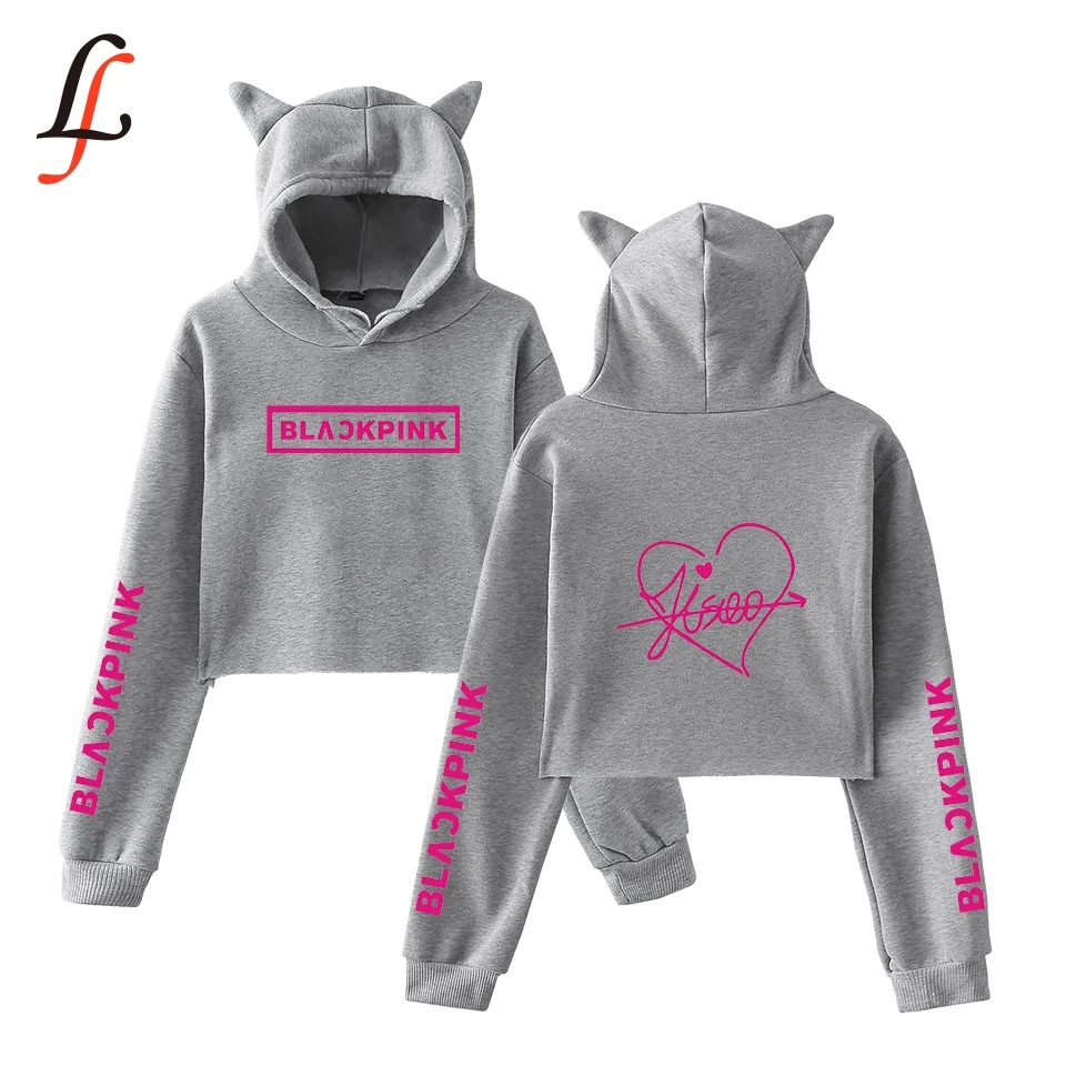 Blackpink harajuku Cat Ear Cap Hoodies fashion trend sala Cat Crop Top Women Hoodies Sweatshirt Sexy hot Kpop Clothes