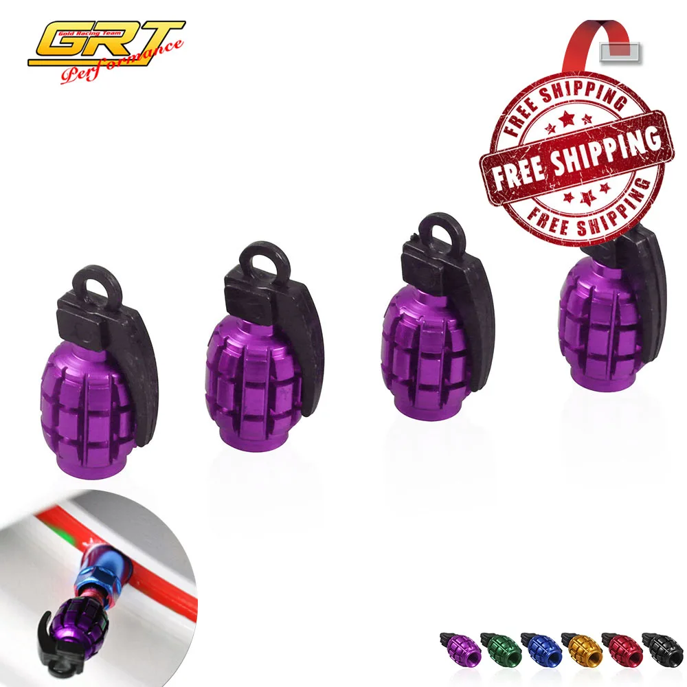 Free Shipping 4pcs Universal Aluminum Grenade Design Car Wheel Tyre Valve Caps Bicycle Tire Air Cap 6 colors VS009 | Автомобили и