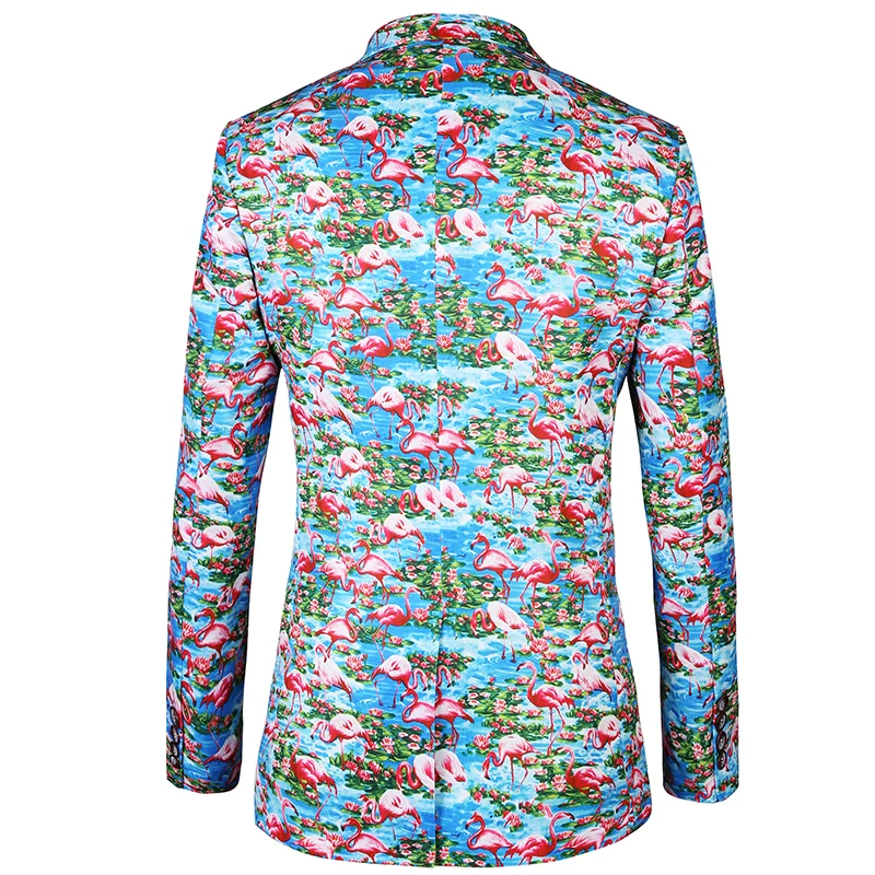PAULKONTE 2019 Fashion Flamingo Print Mostly Male Blazer Jacket For Men Suit Top High Quality Party Wedding Man's Jacket