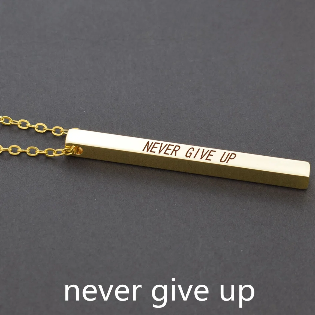 Nothing Is Impossible Inspirational Quote Engraved Bar Necklace Stainless Steel Chain Women Fashion Sweater Necklace Jewelry - Metal Color: GOLD