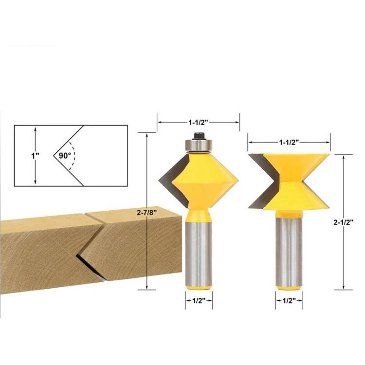 

free shipping2Pc 1/2" Shank 90 Degree Edge Banding Router Bit Set V-Design Tongue Groove plate splicing knife woodworking cutter