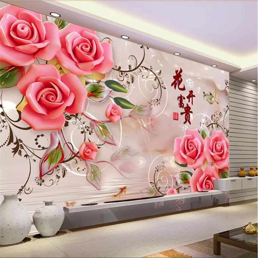 Beibehang Custom Wallpaper 3d Murals Flower Open Rich Jade Carving Rose Tv Background Wall 5d Decorative Painting 8d Wallpaper Wallpapers Aliexpress