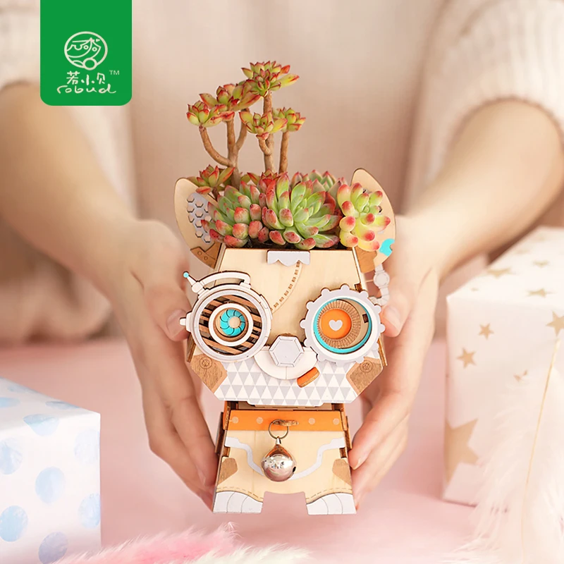 

Robud Assembly Puppy Flower Pot Children Adult Creative Cute 3D Wooden Puzzle Game Models & Building Kits Toy FT742