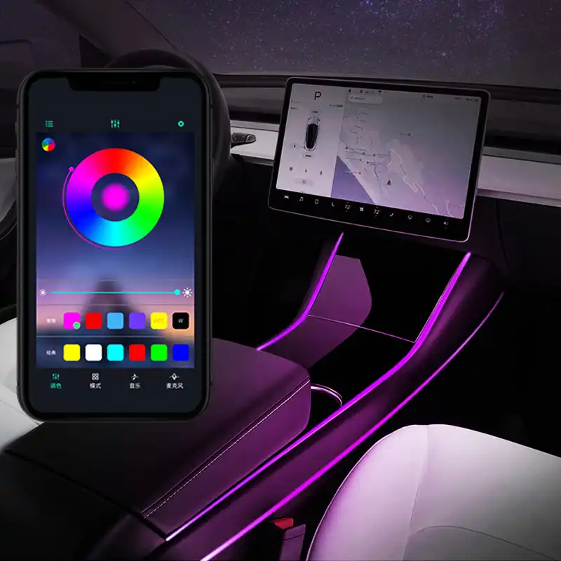 Car Interior Atmosphere Modification Seven Colors Of Ambient Light Modification In Control Accessories For Tesla Model 3