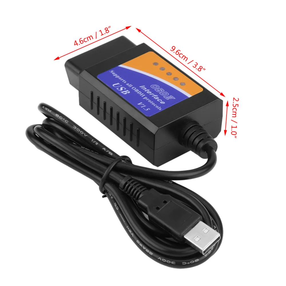 Автомобильный USB разъем V1.5 OBD2 Диагностический кабель интерфейс сканер инструмент для Honda Benz BMW Citroen Daihatsu Ford с CD драйверами