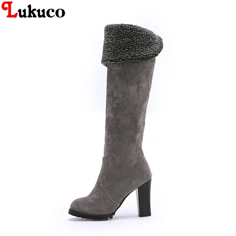 

Lukuco New 2018 Large Size 43 44 45 46 47 48 Slip On Winter Boots Knee High Botas High Quality Handmade Warm Plush Shoes Woman