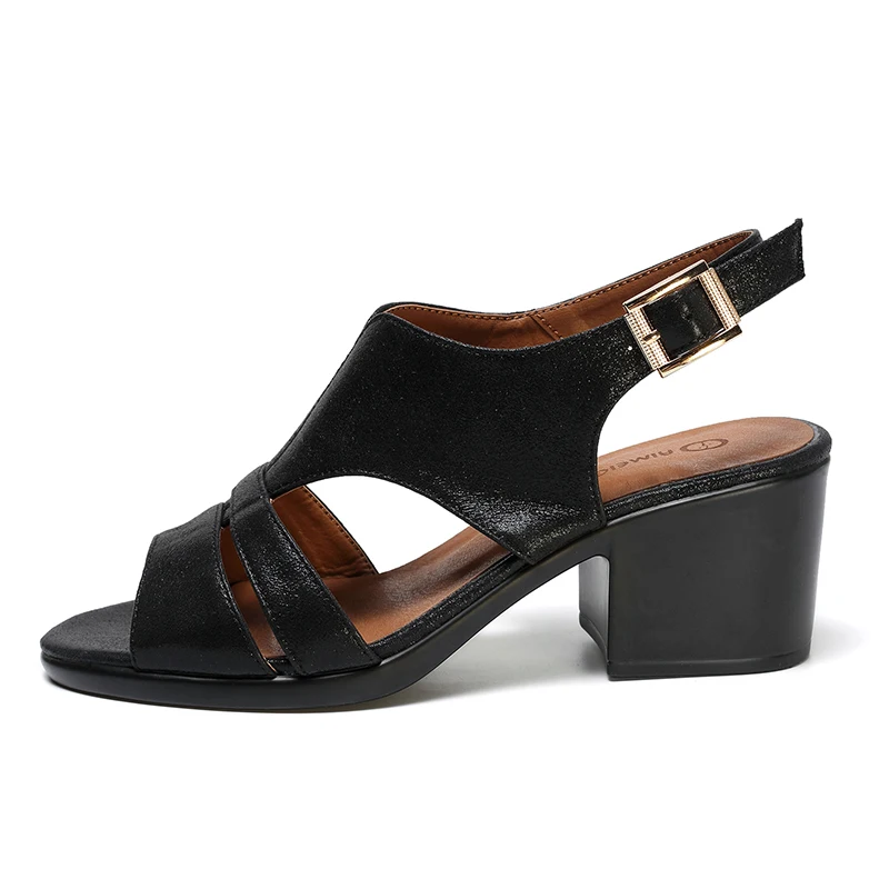 AIMEIGAO High Quality Peep Toe Sandals Women Square Med Heels Sandals Summer Shoes Soft Leather Comfortable Women Shoes