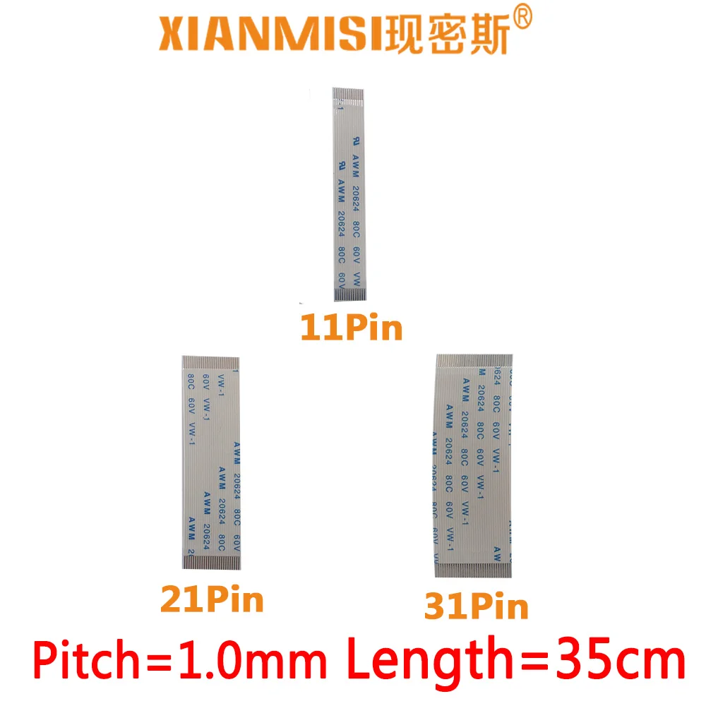 

FFC FPC Flat Flex Extension Cable 11Pin 21Pin 31Pin Same Side 1.0mm Pitch AWM VW-1 20624 20798 60V Length 35cm 5PCS