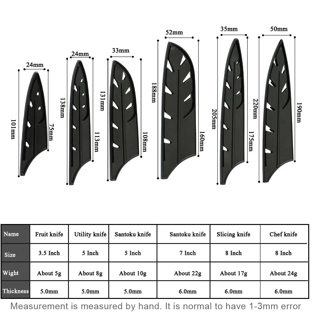 XYj черный пластиковый нож Чехлы 6 шт. наборы лезвие протектор Покрытие оболочки ножи для нержавеющая сталь шеф-повара кухонный нож защитный чехол
