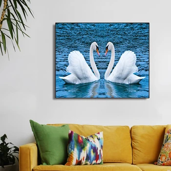 

Two Swans on the Lake Wall Art Canvas Posters Prints Modern Art Oil Painting Picture For Kitchen Bed Living room Wall Decoration