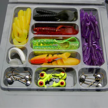 

35Pcs Soft Worm Fishing Bait Lure+10Pcs Lead Jig Head Hooks Combo Set Artificial Fishing Tackles &T8