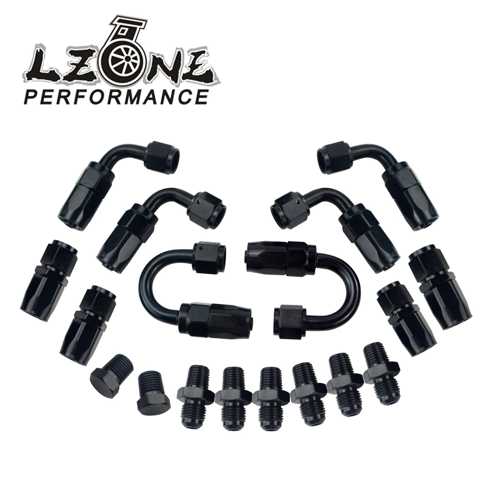 LZONE - 6 AN AN-6 Straight / 90 /180 Degree Aluminum Swivel Hose End Fitting Adapter Oil Fuel Line + NPT PLUG JR-SL10NPT-BK photo