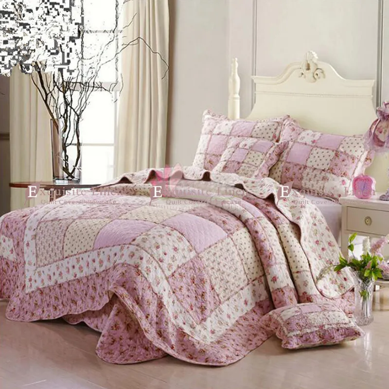 

100% cotton Pastoral Style Print ,3Pcs of Bedspreads Luxury Include Duvet Bedskirt Pillowcase,Free shipping