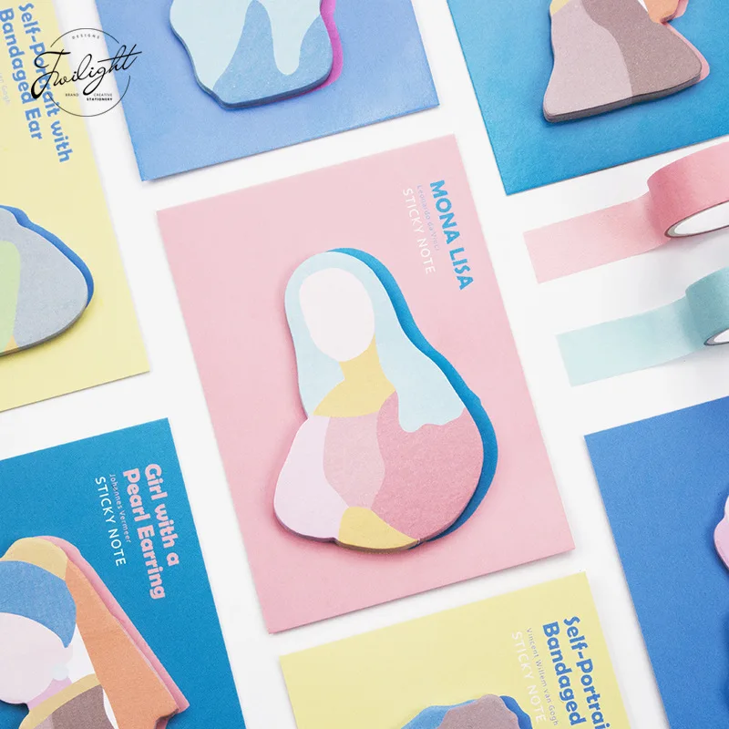 

1PC New Cute Oil Painting Characters Memo Pad Paper Post Sticky Notes Notepad Stationery Papeleria Office School Supplies