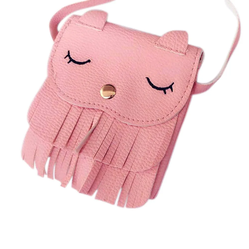 Милая Детская сумка-мессенджер для девочек с кисточкой и маленьким котом, Мини кошельки для монет из искусственной кожи, сумки, кошелек 88 LBY2017 - Цвет: Розовый