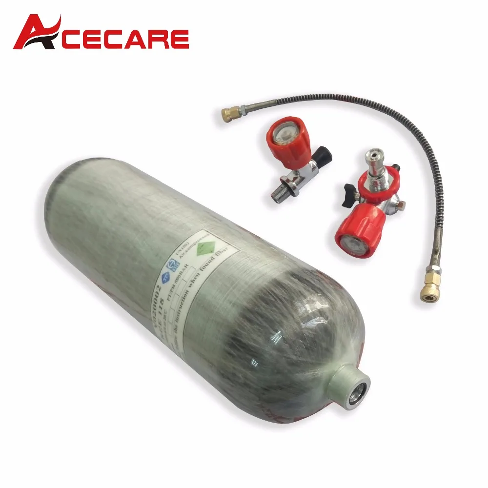 

Acecare 2018 9L DOT standard HP 4500psi carbon fiber compressed air tank pcp air cylinder with valve and fill station