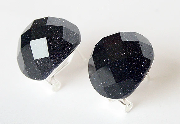 

Hot selling> New Lady's 925 Sterling Silver Jewelry Blue Sandstone Inlay Stud Earring 5.29 -Bride jewelry free shipping