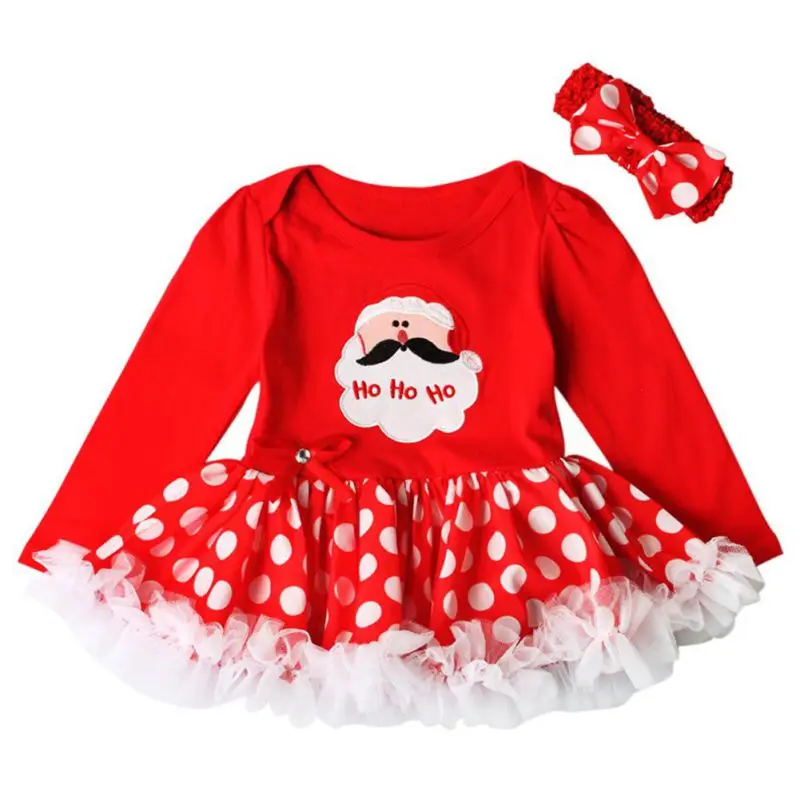 Baby Christmas clothes set lace fluffy dress+hair band 2pcs baby festival gift