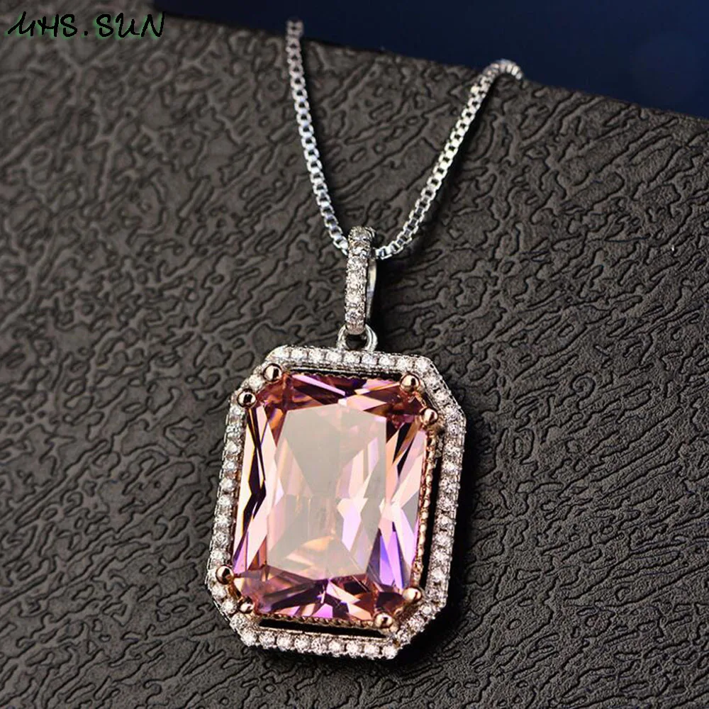

MHS.SUN New Arrival Pink AAA CZ Pendant Necklace Women Zircon Crystal Chain Necklace Wedding Engagement Jewelry Choker Necklace