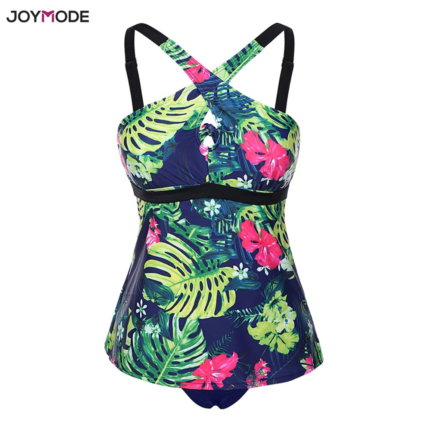 JOYMODE Plus Size Women Swimsuit Two Piece Swimwear 2018 Swim Bathing Suit Tankini Shorts Cross Bikini Maillot De Bain Mujer plus size criss cross swimsuit