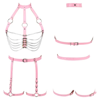 

Fashion Leather Harness Chest Sculpting Body Waist Belt Punk Gothic Sexy Bra BODY Bondage PU Leather Waist Belts Garter Belt Set