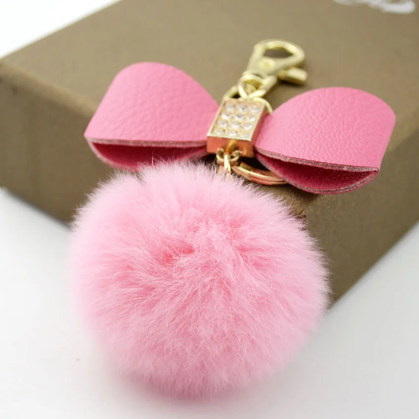 Fur ball Key Chain Fashion Fluffy Rabbit Fur Ball Car KeyChain gift Plated Women Bag Pendant Key
