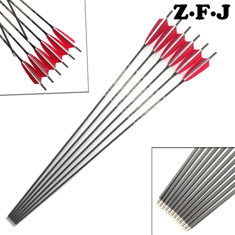 

6/12pcs Spine 500 600 700 800 900 30inch Carbon Arrows ID4.2mm 4inch Turkey Feathers Recurve Bow Hunting Shooting Archery Arrow