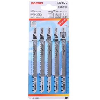 

5 Pcs T301DL HCS T-Shank Jig Saw Blades Set 132mm 5" 6 TPI Clean For Wood