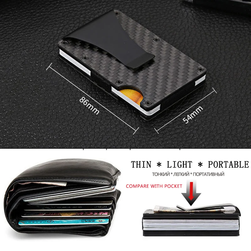 

2019 Rfid Portable Aluminum Carbon Fiber Metal Credit Card Holder Wallet Blocking ID Card Case Men Clip Pocket Porte Carte