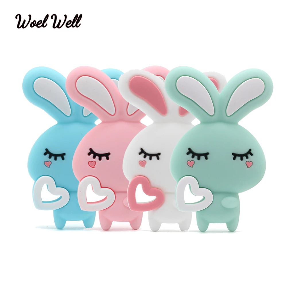 

4 pcs Silicone Teether Rabbit Teething Toy Of Cartoon Rabbit Charms Necklace Making New Baby Product Food Grade