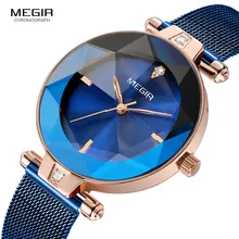 MEGIR Женские Простые аналоговые кварцевые часы с сетчатым браслетом, наручные часы, новинка, часы топ бренда Relogios Masculino, 4209 синий цвет