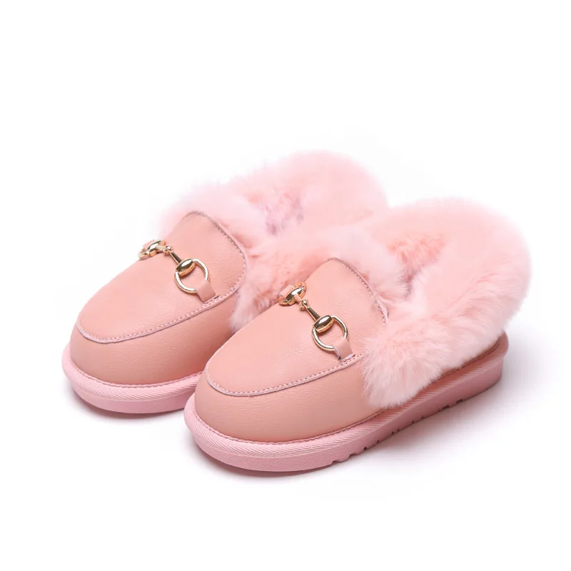

Winter warm buckle PU fur baby girls snow boots kids low cut boots children fashion shoes girls winter boots 16-21.5cm