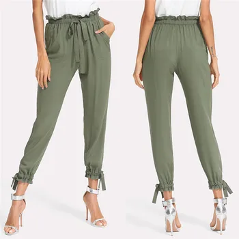 

high waist harem pants Women outwear summer smooth casual drawstring pants female 2018 new OL army green steetwear trousers