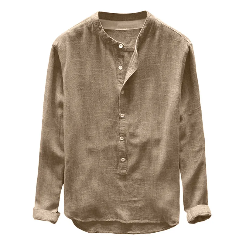  New Fashion Mens Men Autumn Winter Button Casual Daily Linen and Cotton Long Sleeve Travel Top Solid Blouse #4F04 (3)