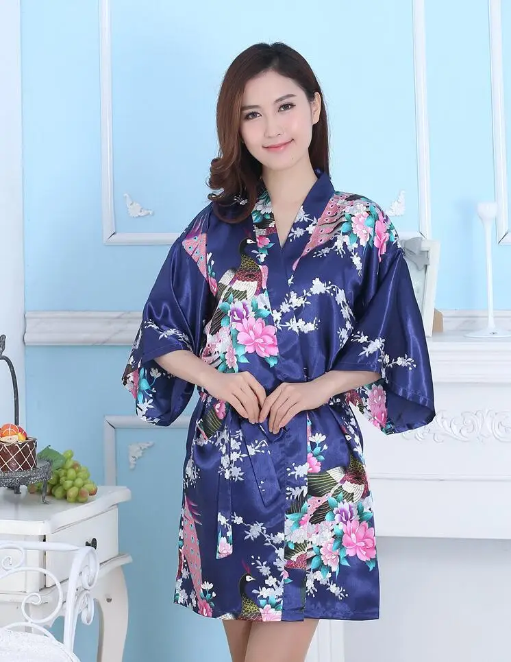 Multicolor Women Kimono with Belt Long Female Satin Pajamas Summer Lady