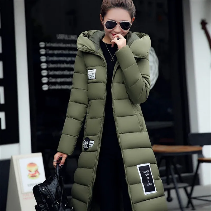 

Winter Jacket Women Fashion Long Slim Female Jacket Coat Thicken Parka Maxi Cotton Clothing Red Clothing Hooded Student C2541