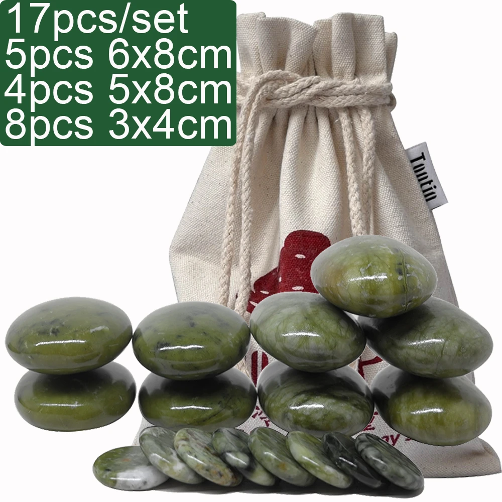 New 17pcs/set green jade body massage hot stone SPA with canvas CE and ROHS  5pcs(5x8)+4pcs(6x8)+8|hot stone spa|stone spamassage hot stones - AliExpress