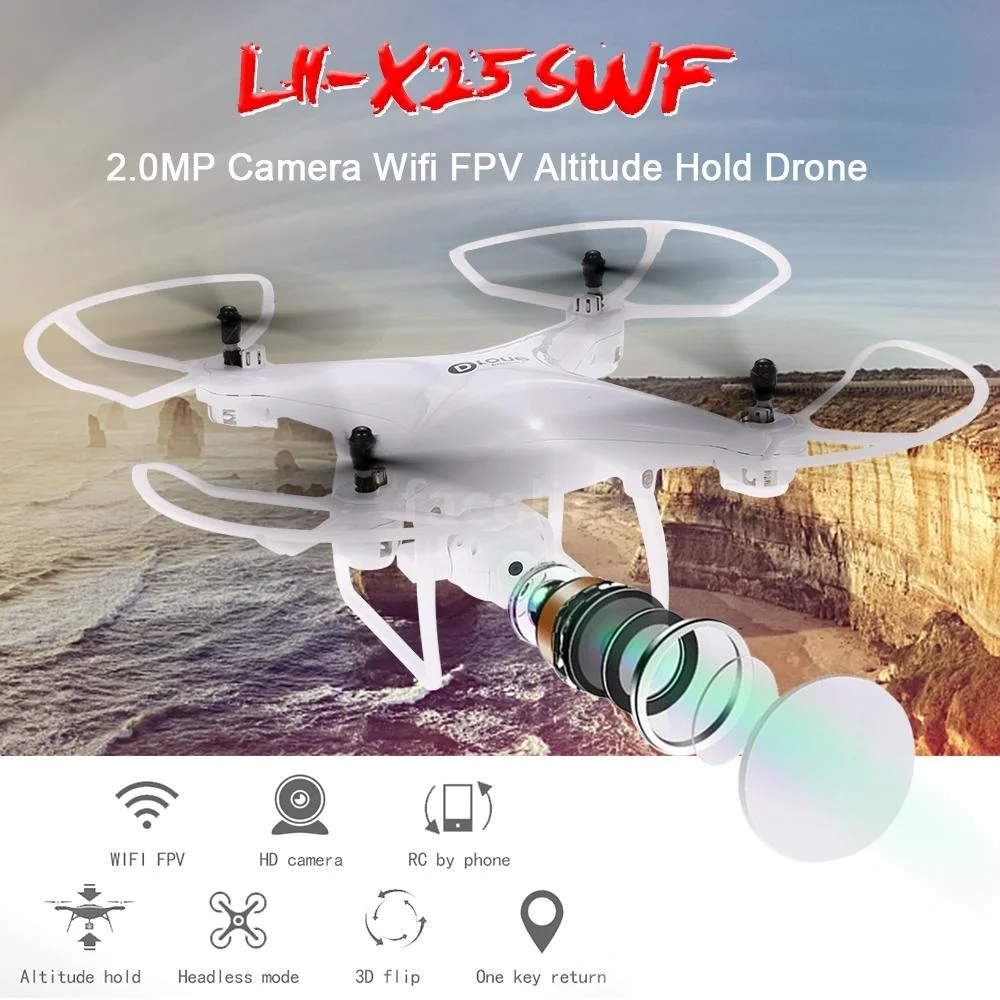 

2.0MP Camera Wifi FPV drone 2.4G 6-axis Gyro Altitude Hold Headless Mode G-sensor RC Quadcopter LH-X25SWF