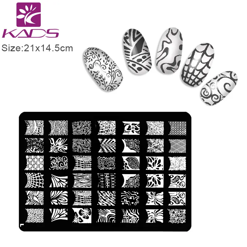 KADS 1 Шт. Ногтей Трафарет Черное Кружево DIY Штамповки Пластин Konad Штамповка Nail Art