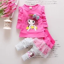 Spring and autumn girl suit cotton 1-3 years old children with long sleeved clothes t-shirt pants two piece girls clothing set